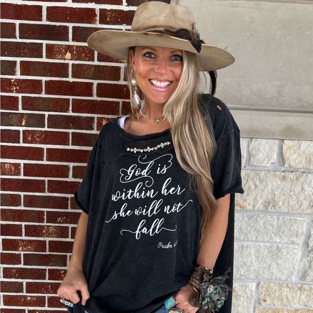 A RARE BIRD Black Short Sleeve Inspirational Graphic Tee - God Is Within Her